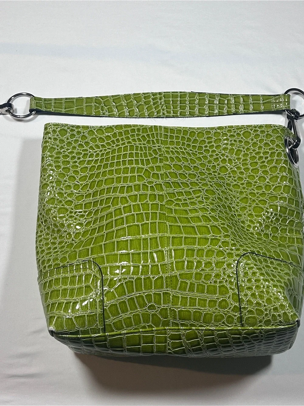 y2k Bueno Green Croc-Embossed Hobo Shoulder Bag